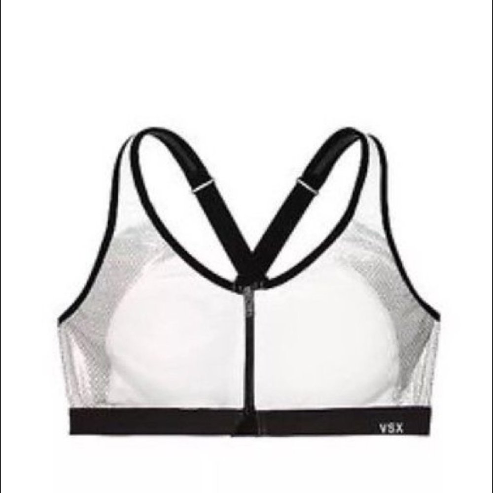 Victoria's Secret VSX Sport White Silver Zipper Keyhole Sports Bra 32D